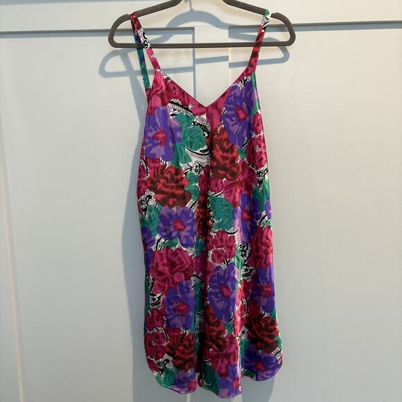 Vintage Satin Slip Dress Women Size Large Floral Pinup Coquette 90s Hong Kong - Picture 1 of 11